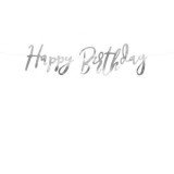 Banner happy birthday argintiu 16.5x62 cm