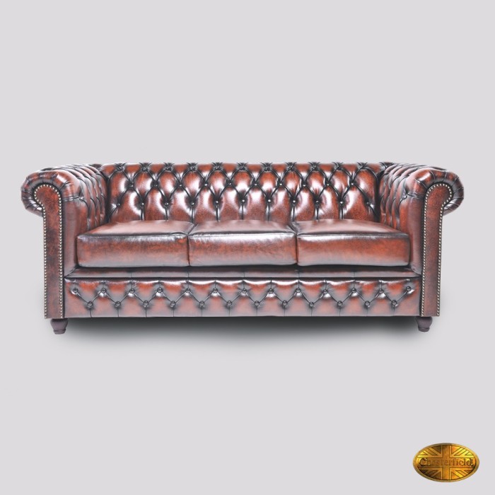 Chesterfield Canapea 3 Locuri Brighton FT Maro Antic Spălat Manual