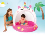 Piscina gonflabila acoperita pentru copii, cu model Unicorn, &Oslash;102x102 cm, fucsia/alba, CMCLASS