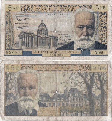 1961 (2 XI), 5 nouveaux francs (P-141a.4) - Franța foto
