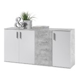 Cumpara ieftin Comoda 3 usi 4 sertare pal alb gri Poppy 160x35x82 cm