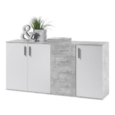 Comoda 3 usi 4 sertare pal alb gri Poppy 160x35x82 cm