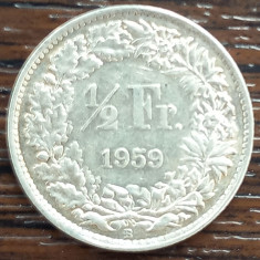 (A35) MONEDA DIN ARGINT ELVETIA - 1/2 FRANC 1959