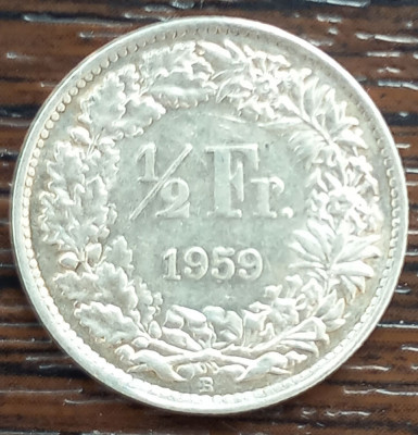 (A35) MONEDA DIN ARGINT ELVETIA - 1/2 FRANC 1959 foto