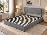 Pat Daily 160x200 cm Lada Depozitare Tapitat Stofa Nuanta Gri Somiera Inclusa (cod BF18-38)