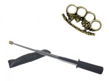 Cumpara ieftin Set Autoaparare: Baston Telescopic Flexibil Argintiu 47cm, Maner Cauciuc + Box Craniu Pumnal Metalic