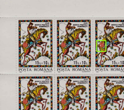 RO 1993 LP 1312 &amp;quot;Ziua marcii postale rom.&amp;quot;, coala 5x5 EROARE catalogata ,MNH foto