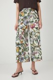 Medicine pantaloni din in femei, culoarea bej, fason culottes, high waist