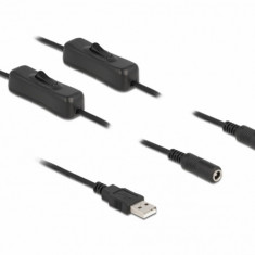 Cablu de alimentare USB-A la 2 x DC 5.5 x 2.1 mm T-M cu switch On/Off 1m, Delock 86797