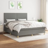 vidaXL Pat box spring cu saltea, gri &icirc;nchis, 180x200 cm, textil