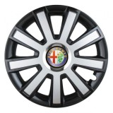 Set 4 capace roti Silver/black cu inel cromat R15 pentru gama auto Alfa Romeo, Autohelix MSA