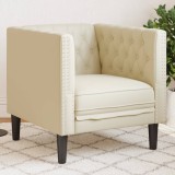 Fotoliu Chesterfield Crem Piele Ecologica vidaXL 71x74.5x70.5 cm, Scaun Living/Birou, Design Clasic cu Butoni, Confortabil si Elegant
