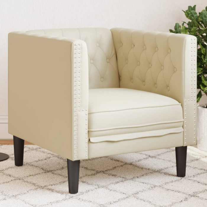 vidaXL Fotoliu Chesterfield, crem, piele ecologică 372653