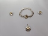 Set bratara, cercei si pandantiv argint si aur #2003