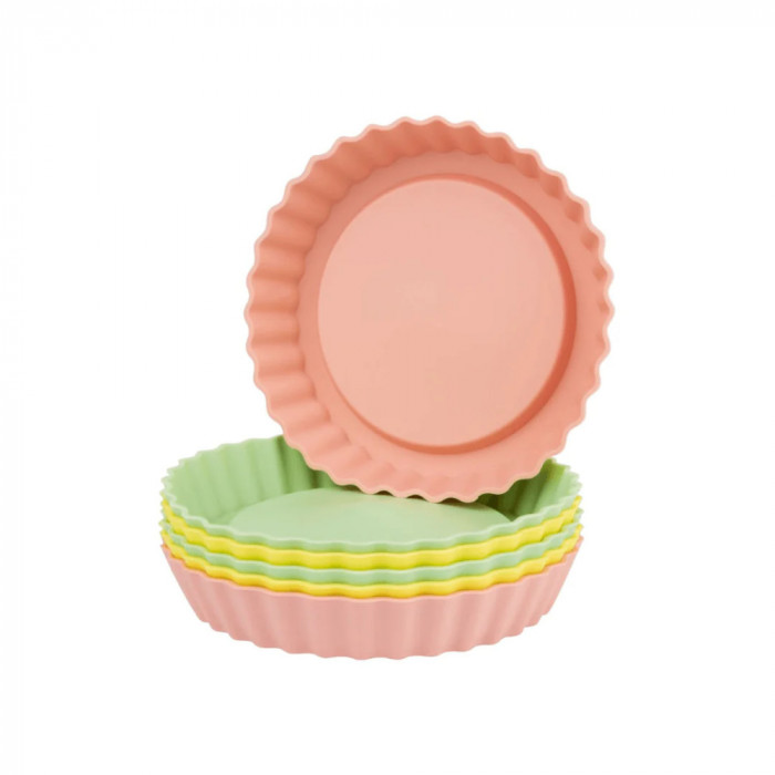 Set 6 forme de copt tarte din silicon Ernesto, 12 x 2 cm, multicolor