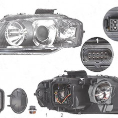 Far Audi A3 (8p), 05.2003-04.2008, fata, Stanga, xenon; D2S+H7; electric; fara unitate control; fara ballast; fara bec/-uri; cu motor, DEPO