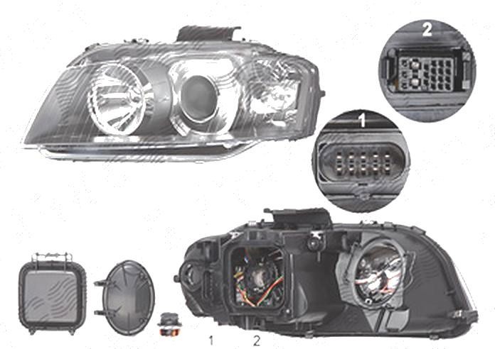 Far Audi A3 (8p), 05.2003-04.2008, fata, Stanga, xenon; D2S+H7; electric; fara unitate control; fara ballast; fara bec/-uri; cu motor, DEPO