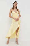 Bardot rochie culoarea galben, maxi, evazati