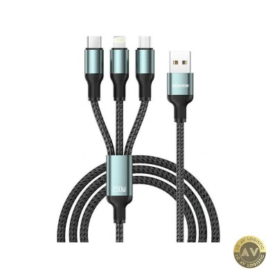 Cablu Incarcare USB-A - Lightning / microUSB / USB-C Sendem M51 3in1 200W 1.2m Gri foto