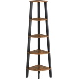 VASAGLE Raft de colt cu 5 etaje, tip biblioteca, cadru metal si polite lemn, 33x34x159cm, industrial, maro rustic si negru Household NewTrend