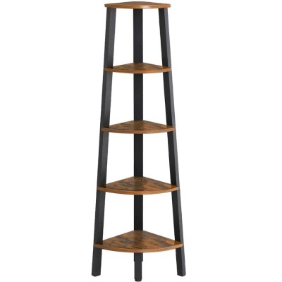 VASAGLE Raft de colt cu 5 etaje, tip biblioteca, cadru metal si polite lemn, 33x34x159cm, industrial, maro rustic si negru Household NewTrend foto