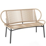 Outsunny Bancă de grădină 2 locuri, banc exterior din rășină &icirc;mpletită cu cadru metalic, rezistent la intemperii, natural | Aosom Romania