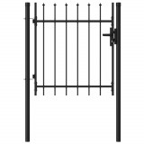 VidaXL Poartă de gard cu o ușă, v&acirc;rf ascuțit, negru, 1 x 1 m, oțel