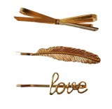 Cumpara ieftin Set 3 Agrafe Par Aurii Funda Pana Love 6cm Metalice Accesorii Coafura