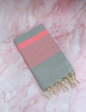 Prosop Plajă | Fouta |Tunis Gri Cu Dungi Roz 200 x 100 cm
