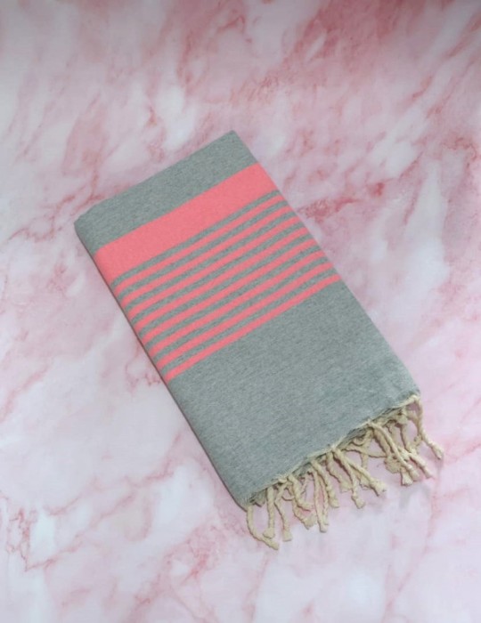 Prosop Plajă | Fouta |Tunis Gri Cu Dungi Roz 200 x 100 cm