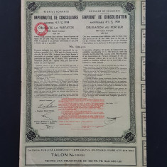Obligatiune 100 franci 1934 , imprumutul de consolidare , actiuni , titlu