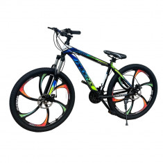 Bicicleta Mountain Bike 26 inch, cadru otel, frane pe disc, 21 viteze Shimano, albastru-galben, Tornado Phoenix foto