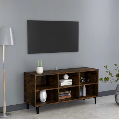 vidaXL Comodă TV, picioare din metal, stejar fumuriu, 103,5x30x50 cm foto