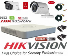 Sistem supraveghere video Hikvision 2 camere Turbo HD IR 40 M si IR 20 M cu DVR Hikvision 4 canale, full accesorii SafetyGuard Surveillance foto