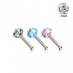 Piercing pentru nas drept din o?el - culoare argintie, zircon rotund, 0,8 mm, diametru 3 mm - Culoare zirconiu piercing: Transparent - C foto