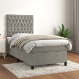 vidaXL Pat box spring cu saltea, gri deschis, 100x200 cm, catifea