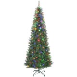 HOMCOM Pom de Crăciun Artificial de 210 cm cu Lumini Incorporate Albe și Colorate &icirc;n 9 Moduri și 1273 Ramuri Ignifuge, Brad de Crăciun Realist și Des