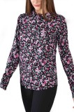 P637-151 Camasa clasica neagra, cu imprimeu floral si maneci lungi