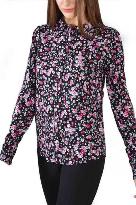 P637-151 Camasa clasica neagra, cu imprimeu floral si maneci lungi
