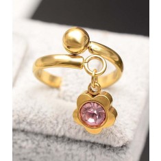 Inel inox auriu -Flower Pink- Cod IF648K