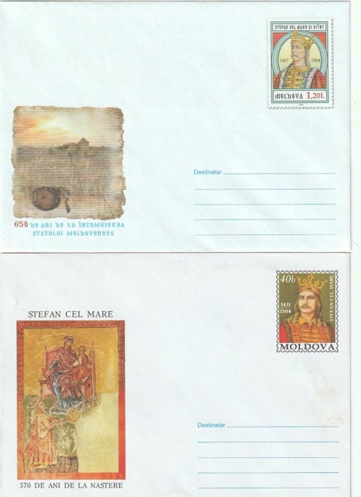 PLICURI - MOLDOVA - 2 INTREGURI POSTALE NECIRCULATE STEFAN CEL MARE
