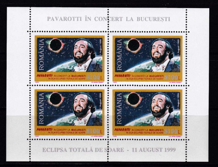 RO 1999 ,LP 1489a ,&quot;Pavarotti la Buc./Eclipsa&quot;, serie bloc de 4 , MNH