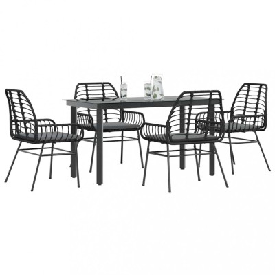 Gossi set de sufragerie de gradina 5 piese neagra sticla poly rattan foto