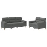 Set de canapele cu perne, 2 piese, gri inchis, material textil