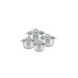 Set de 4 oale din inox cu capac sticla, dimensiuni 16cm, 18cm, 20cm, 24 cm, Kinghoff