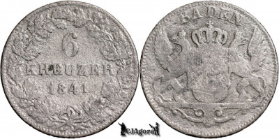 1841, 6 Kreuzer - Leopold I - Marele Ducat de Baden foto