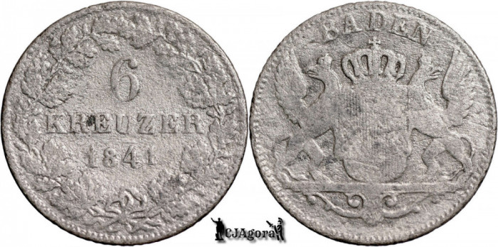 1841, 6 Kreuzer - Leopold I - Marele Ducat de Baden