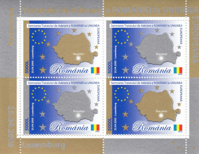 ROMANIA 2005 LP 1682 a SEMNAREA TRATATULUI ADERARE A ROMANIEI LA U.E.BLOC MNH foto