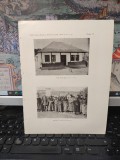 Cornova, Basarabia, Casă nouă tipică; Bătr&acirc;ne la ieșirea din biserică, planșă alb negru, 1930