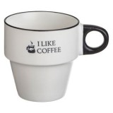 Cana ceramica mini, alba cu imprimeu negru, 220ml, CMCLASS